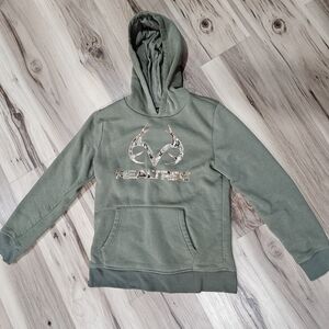 Realtree Olive Hoodie with Camo Design Boys Size Large 14/16